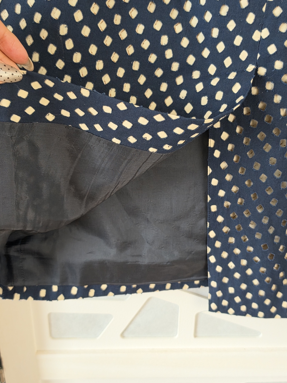 Prada Navy A-Line Skirt with Cream Dot Pattern - Picture 7 of 9